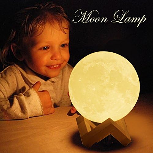 Large Moon Lamp 7.3 Inch 3D Children Moon Night Lights for Bedroom Bedside Lamp with Safe PLA,Eye Caring LED,USB Port Rechargeable,Adjustbale Brightness and 2 Colors,Touch Control