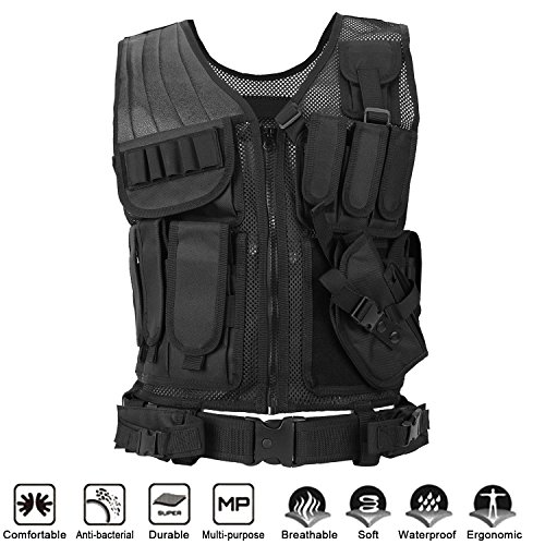 Uniquebella Beathable Tactical Military Vest Adjustable Molle Velcro Combat Training Assault Vest for Outdoor Airsoft Paintball Shooting Hunting for Men & Women-Black