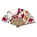 Chinese Japanese Folding Red Flowers Plastic Bamboo Frame Hand Fan