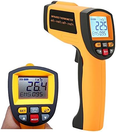 Laser Infrared Thermometer, LCD Non Contact High Temperature Gun Pyrometer -58°F to 2102°F(-50°C to 1150°C) with Dual Laser Visual Target, High / Low Temp Alarm, Adjustable Emissivity, Max/Min/Avg/Dif
