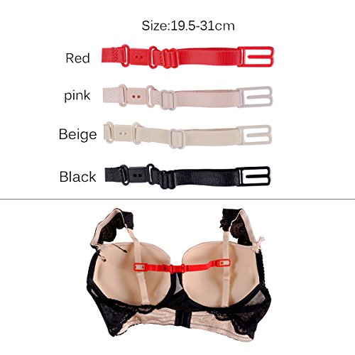 Lady Up 4Pcs Bra Strap Clips Holder, Bra Strap Holder Elastic Non-Slip Straps with Buckle, Anti-Slip Bra Shoulder Straps, Black&Red&Nude&Apricot