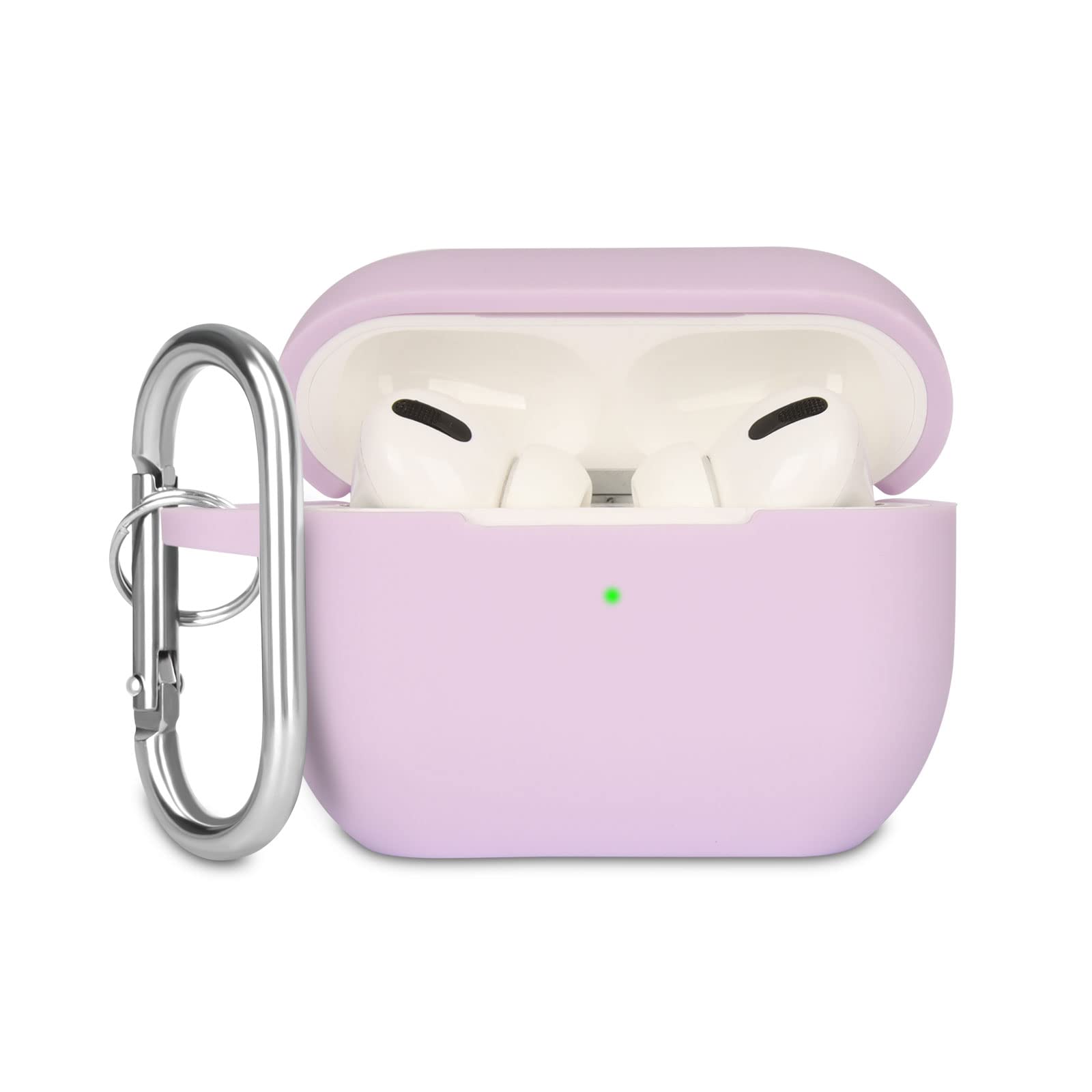 KOKOKA Case Cover Compatible with Airpods Pro, Soft Silicone Skin Case Cover Shock-Absorbing Protective Case for Airpods Pro 2019 with Carabiner, Front LED Visible, Lavender — image 1