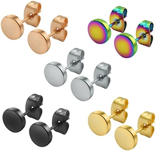 5 Pairs 8mm Tian Stainless Steel Mens Stud Earrings Hoops Tunnel Earrings for Women Fake Plug Fake Plug Earrings Stainless Steel Mens Pierced Earrings Black Stainless Steel Mens Womens Stud Earrings