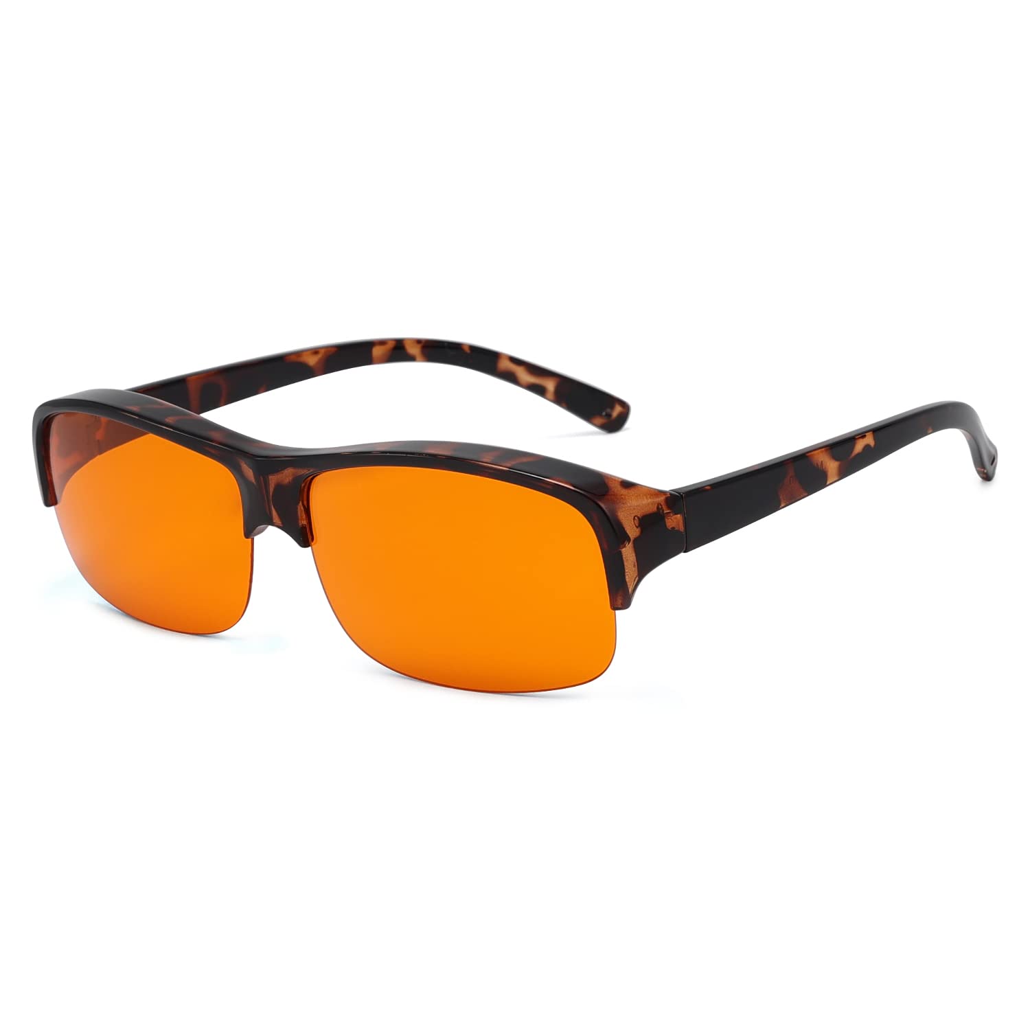 Eyekepper 100% Anti-Blue Light Blocking Fitover Glasses,Wear Over Reading and Glasses Amber Lens, Tortoise