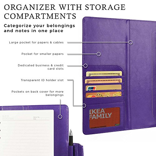 COOPER FOLDERTAB Padfolio Case compatible with iPad Air 1 | Business Executive Organizer with Notepad | Vegan Leather, Left & Right Handed Binder, Notebook Refill, Pockets | Apple A1474, A1475, Purple - Thumbnail 6