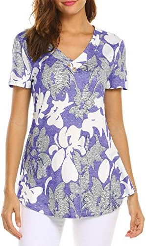 LaLaLa Women's Floral Blouse Casual Short/Long Sleeve V Neck Button up Tunic Tops