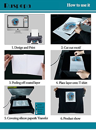 RUSPEPA 11.69 x 8.26 inches Inkjet Printable Transfer Paper Iron-on Black or Dark Fabric T-Shirt Transfers , A4 Sheets 5 Sheets - Thumbnail 2