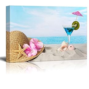 Canvas Prints Wall Art - Tropical Vacation Getaway with Cocktail Drink | Modern Wall Decor/Home Decoration Stretched Gallery Canvas Wrap Giclee Print. Ready to Hang - 12" x 18"