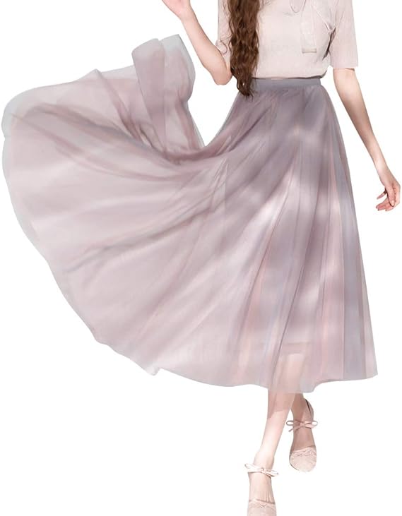 Amazon Ruby S Collection 大人可愛いバイカラーチュールスカート チュールスカート 透け感 ロングスカート 重ね カラー ピンク グレー きれい 美人 着まわし コーディネート 春夏秋冬 ウエストゴム パステル F グレーｘピンク スカート 通販