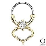 Gold IP Single CZ Dangling Septum Clicker 117GC