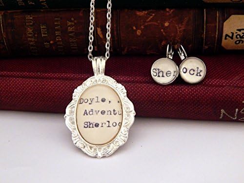 Silver Sherlock necklace and earring jewelry set