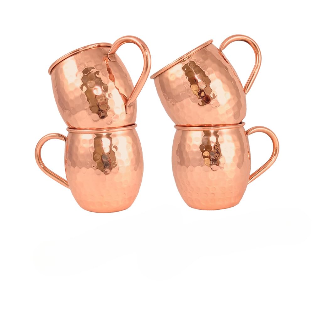 PR INTERNATIONAL Copper Moscow Mule Mugs Set of 4 Copper Hammered Look Moscow Mule Mug Cup Perfect for Any Chilled Beverage
