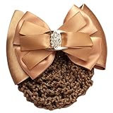 TOOGOO(R) Ladies Hairnet Beige Rhinestone Inlaid Bowtie Hair Clip Snood Net