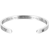 omodofo Women's Bracelet Pet Memorial Gift Once by My Side Forever in My Heart Pet Sympathy Gift Pet Remembrance Jewelry Dog Memorial Cuff Loss of Pet Gifts.