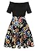 oxiuly Women's Vintage Off Shoulder Pockets Casual Floral A-Line Party Dress 232 (L, Black)