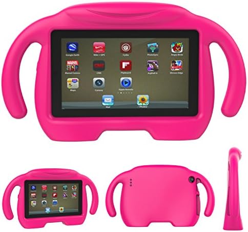 Fire 7 2015 Case,Fire 7 Case 2017,SNOW WI Kids Case Shockproof Light Weight Drop Protection Children EVA Case Cover for Amazon Fire 7 Tablet (5th Generation 2015 / 7th Generation 2017) (Smile Pink)