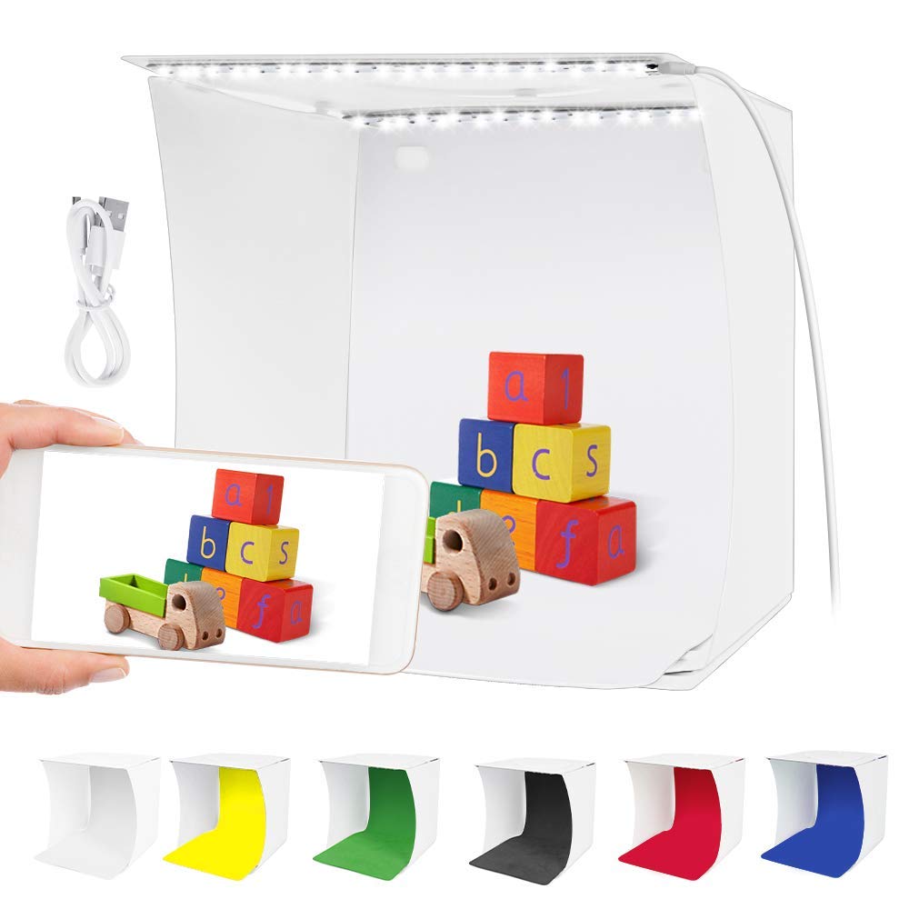 Photography Light Box,m zimoon 22cm Photo Studio Tent,Mini Photo Studio Box with 12 Colors Backdrop Portable Soft Box Tent 40 LED Beads