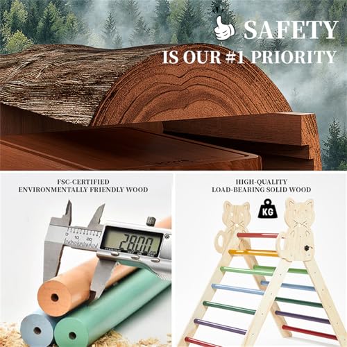 AM ANNA Pikler Triangle Set for Toddlers Climbing Toys Indoor, 7 in 1 Toddler Climbing Toys Indoor, Montessori Foldable Climbing Set, Wooden Climbing Toys for Toddlers 1-3 (Wood)