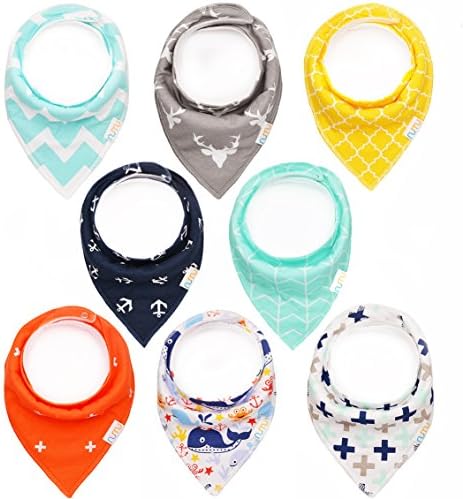 8-pack Bandana Baby Bibs With Snaps (Unisex) Drool Bibs for Baby Girls and Boys 100% Organic Cotton, Hypoallergenic by Numu Baby