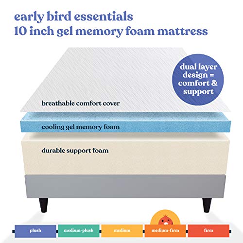 Early Bird Essentials 10 Inch Medium Firm Cooling Gel Memory Foam