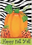 Happy Fall Y All Pumpkin Polka Dot Zebra Stripes Garden Flag 12 x 18