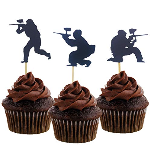 Morndew 24 PCS PaintBall Cupcake Toppers for Sport Party Baby Shower Birthday Party Wedding Party Decorations