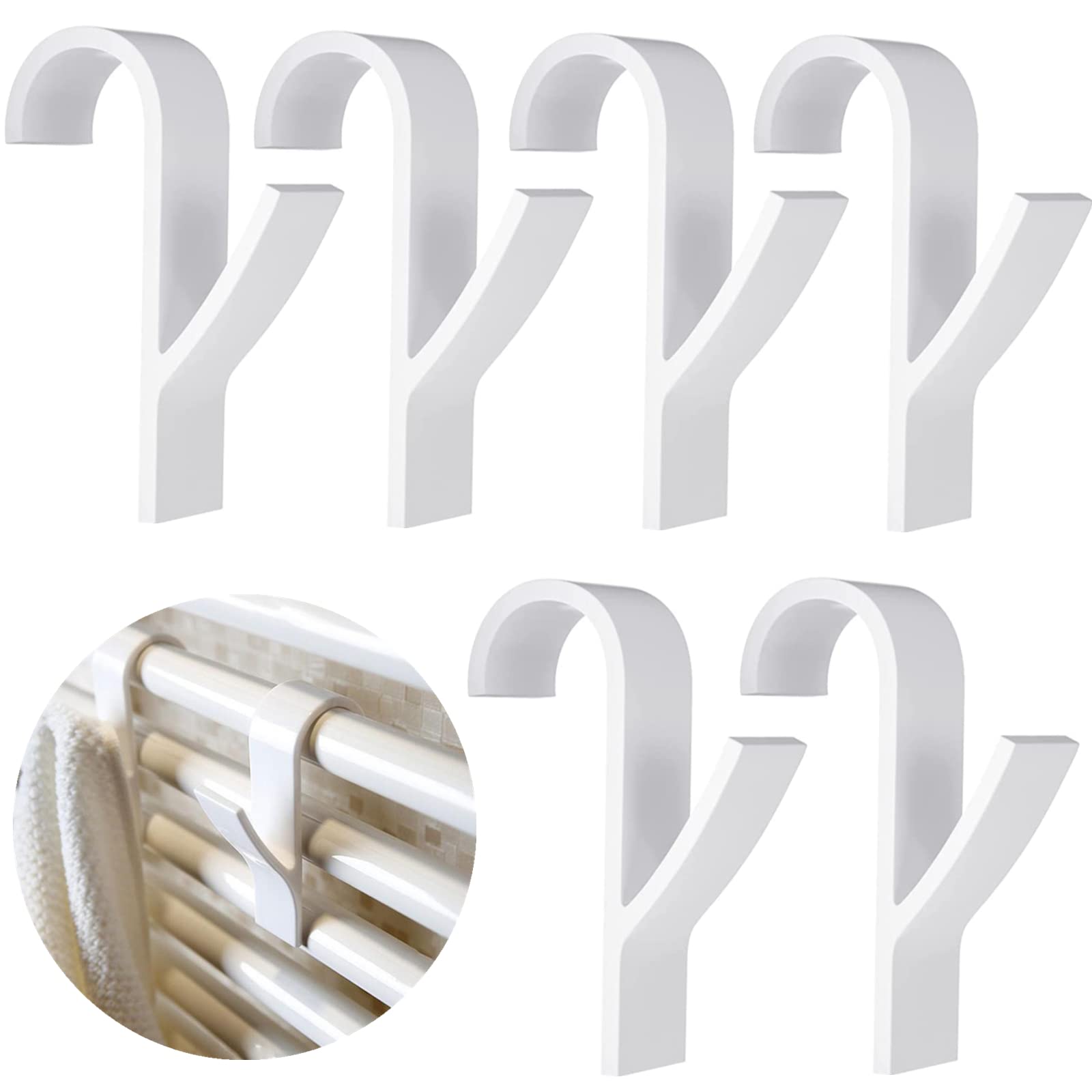 XZSomaloy 6Pcs Radiator Hooks Bath Hook Holder Plastic Heated Towel Rail Hooks Radiator Hanger Towel Rack Hook for Bathroom Kitchen Hanging(White)