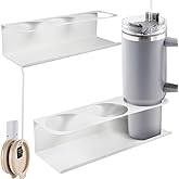 Picowe 3 Pcs Magnetic Stanley Cup Holder for Fridge, Water Bottle Organizer for Stanley with 2 Cup Holders & 1 Lid Organizer, Space-Saving Storage for Stanley 30&40 oz Tumblers (White)