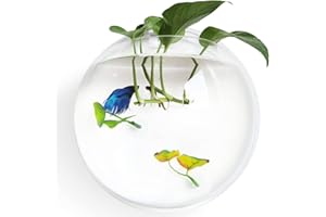 Noodoky Betta Fish Tank Bowl 11.8in, Wall Mounted Beta Fish Small Aquarium, Hanging Plastic Wall Decor for Plant Fish Ecosphere(1 Gallon)