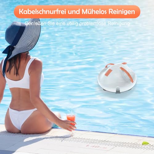 GAMPLAE Pool Robot, Wireless Pool Vacuum Cleaner Battery with 130 Minutes Running Time, Dual Motors Pool Cleaner, Self-Parking Function, Portable Pool Robot Battery for Flat Floors Pools up to 102 m²