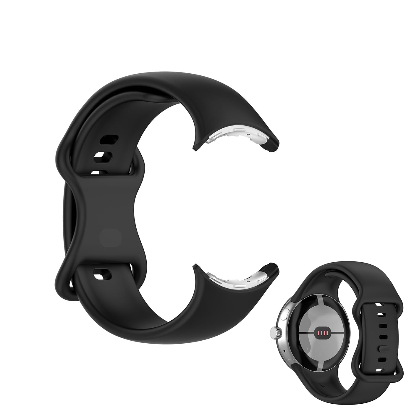 HOMTERN Straps Designed for Google Pixel Watch 2 and Pixel Watch 1,Quick Fit Flexible Silicone Replacement Watch Bands,Black (Large)