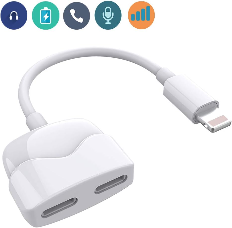Bojuren Dual Headphone Adpater, 4 in1 Headphone and Charger Splitter for iPhone XR X XS Max 7 8 Plus Earphone Double Dongle Audio Cable Converter with Phone Calling Volume Control Function