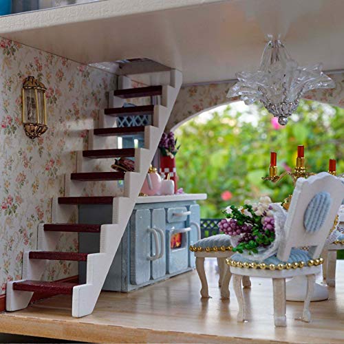 ENET handgefertigtes Miniaturpuppenhaus aus Holz, zum Selberbasteln, „My Provence Lavender Villa“, Geschenkidee – Bild 7