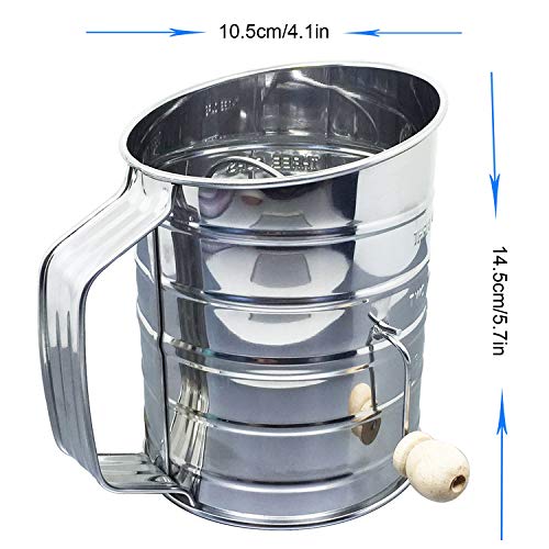 Flour Sifter Stainless Steel, Hand Crank Flour Sifter for Baking Almond Powdered Sugar Sifters -Fruits Vegetables Cleaning Sifting-Essential Kitchen Tools