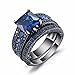 Castillna Black Sterling Silver Princess Cut Created Blue Sapphire Engagement Wedding Bridal Rings Set