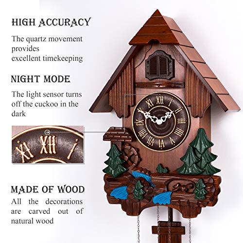 Polaris Clocks Cuckoo Clock in German Style with Night Mode Option