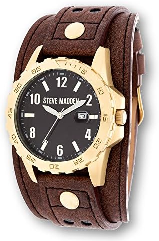 Steve Madden Mens Watch with Detachable Leather Band Gold / Brown