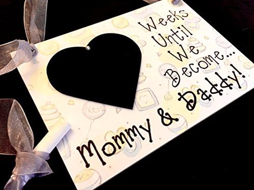 Pregnancy Countdown Plaque, Baby Shower Gift, "Weeks Until We Become Mommy &amp; Daddy!", Countdown to Baby sign.