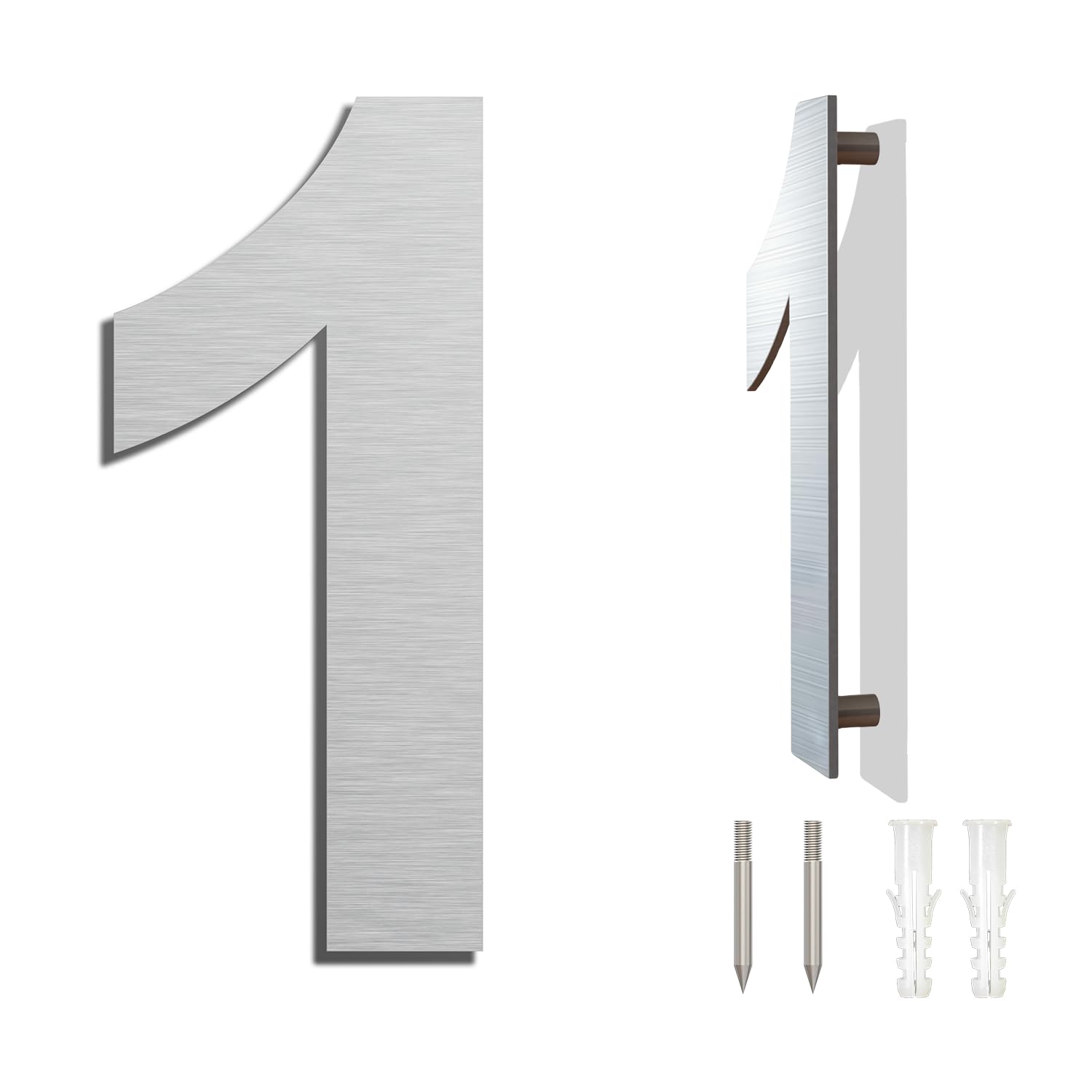 Brushed Modern House Number -4 Inch 102mm Height, Made of Solid 304 Stainless Steel, Floating Appearance and Easy to Install (Number 1 One)