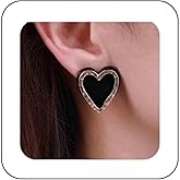 Sttiafay Vintage Black Enamel Heart Earrings Black Heart Stud Earrings Gold Love Heart Earrings Minimalist Acrylic Heart Earrings Jewelry for Women