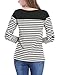 Allegra K Women's Long Sleeve Tops Slim Fit Round Neck Top Spring Fall Trendy Casual Striped Shirt Medium Gray