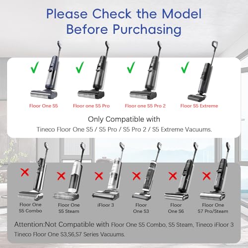 ELEPRUC Accessory Kit for Tineco Floor One S5 / S5 Pro / S5 Pro 2 / Tineco S5 Extreme - Spare Parts for Water and Dust Vacuum Cleaner - 2 x Brush Rollers, 2 x Filters, 1 x Brush