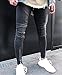 LOSIBUDSA Men's Skinny Slim Fit Straight Ripped Destroyed Distressed Zipper Stretch Knee Patch Denim Pants Jeans Black