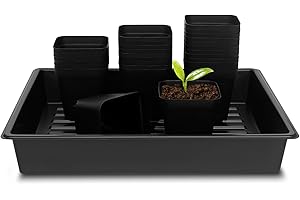 RooTrimmer 4 inch (10CM) Square Nursery Pots 60pcs, Sturdy Seedlings Trays 5 Pcs, Seeds Starter Germination Tray, Microgreening Planter Nursery Propagation 5 Sets