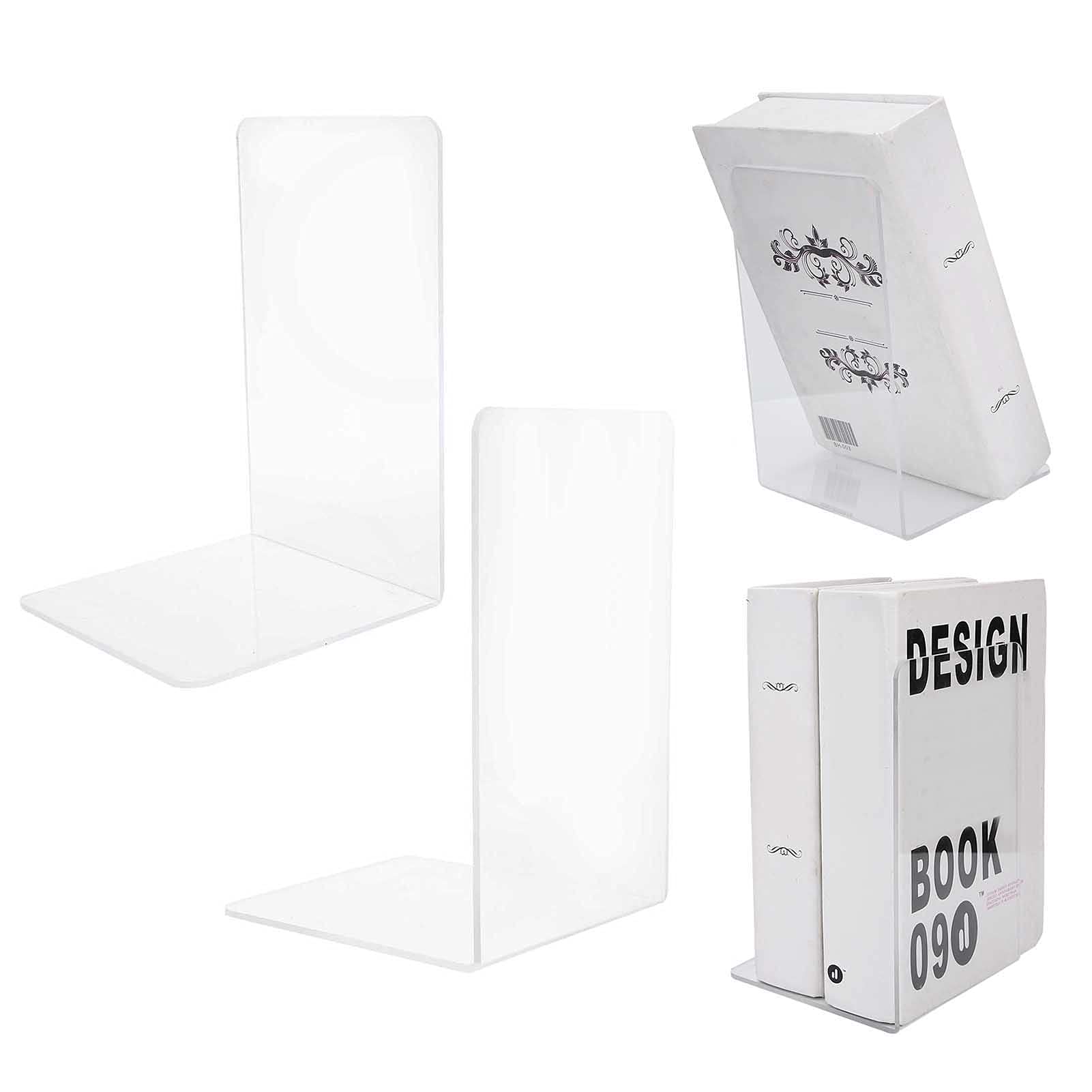 Snufeve6 Desktop Organizer, 2Pcs File Bookend Acrylic Material Thick and Durable for CD/DVD/magazines for Books