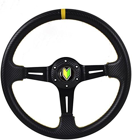350mm Deep Dish Steering Wheel 6 Bolt Universal Custom (Black Streak Yellow Stripe)