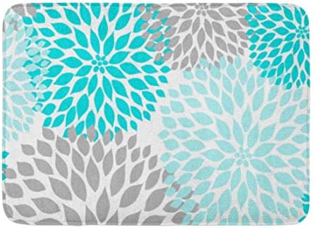 Bath Mat Grey Turquoise Blue Gray Floral Dahlias Mums Nursery Bathroom Decor Rug