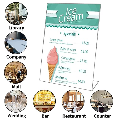Sagreeny A4 Acrylic Sign Holder,5 Pack L-Shape Display Stands, Poster Menu Holder, Clear Plastic Holders Stands For Table Restaurant Hotel Documents Office (A4-L 5Pack)