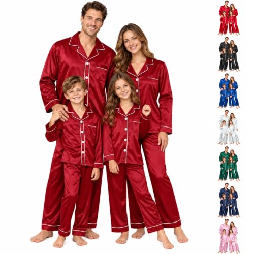 LVOFTJU Couples Christmas Pajamas,Christmas Family Matching Pajamas Long Sleeve Comfy Button Pj Set Festival Party Holiday Sleepwear Casual Lounge Classic Couples Sets,A01-Wine,XL,Men at Amazon