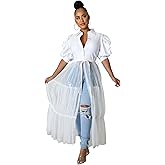 Ekaliy Women Sexy Short Sleeve Bodycon High Low Asymmetrical Ruffle Tunics Blouse Shirt Top Dress